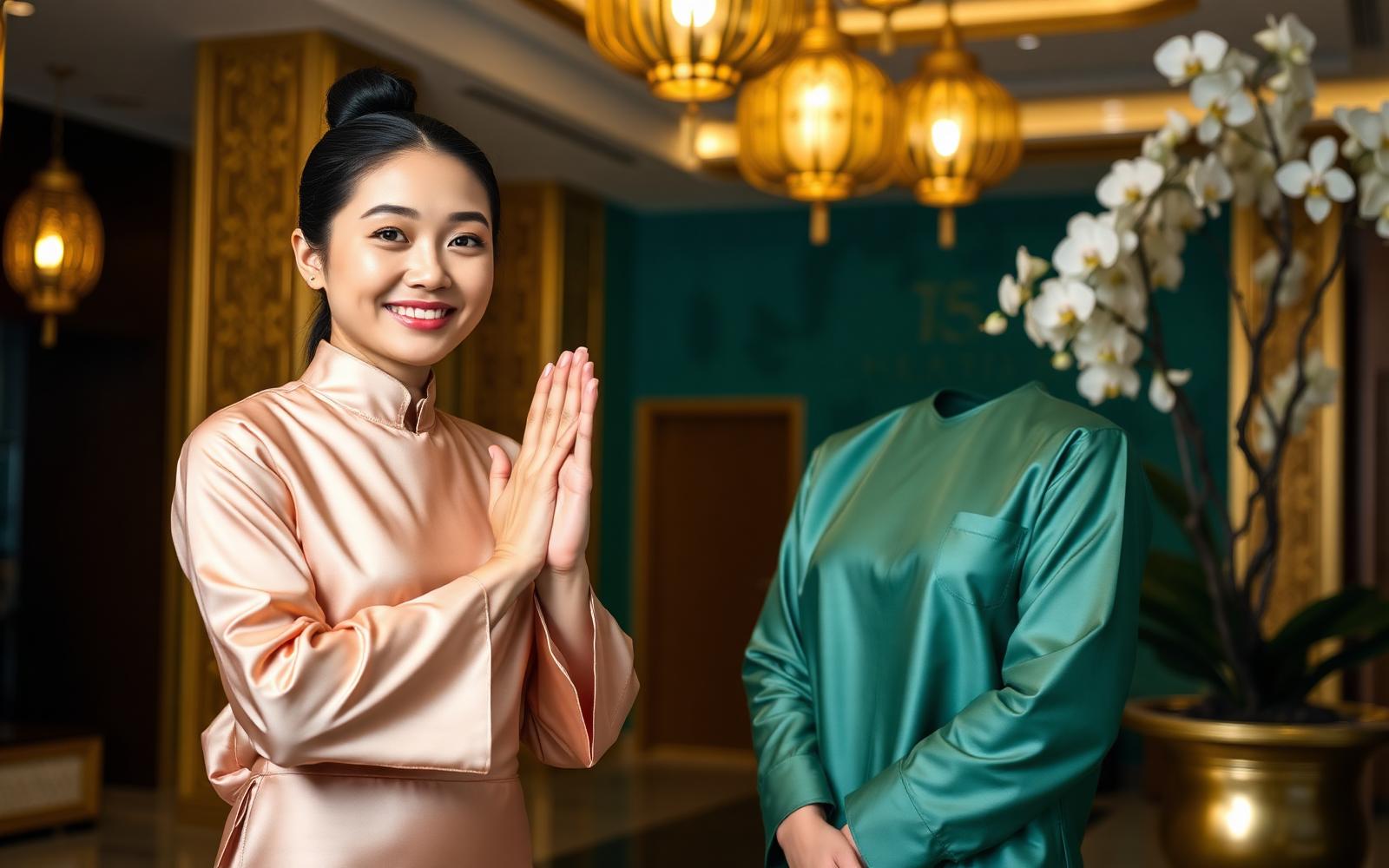 Thai therapist greeting guests with a warm wai welcome in Bangkok
